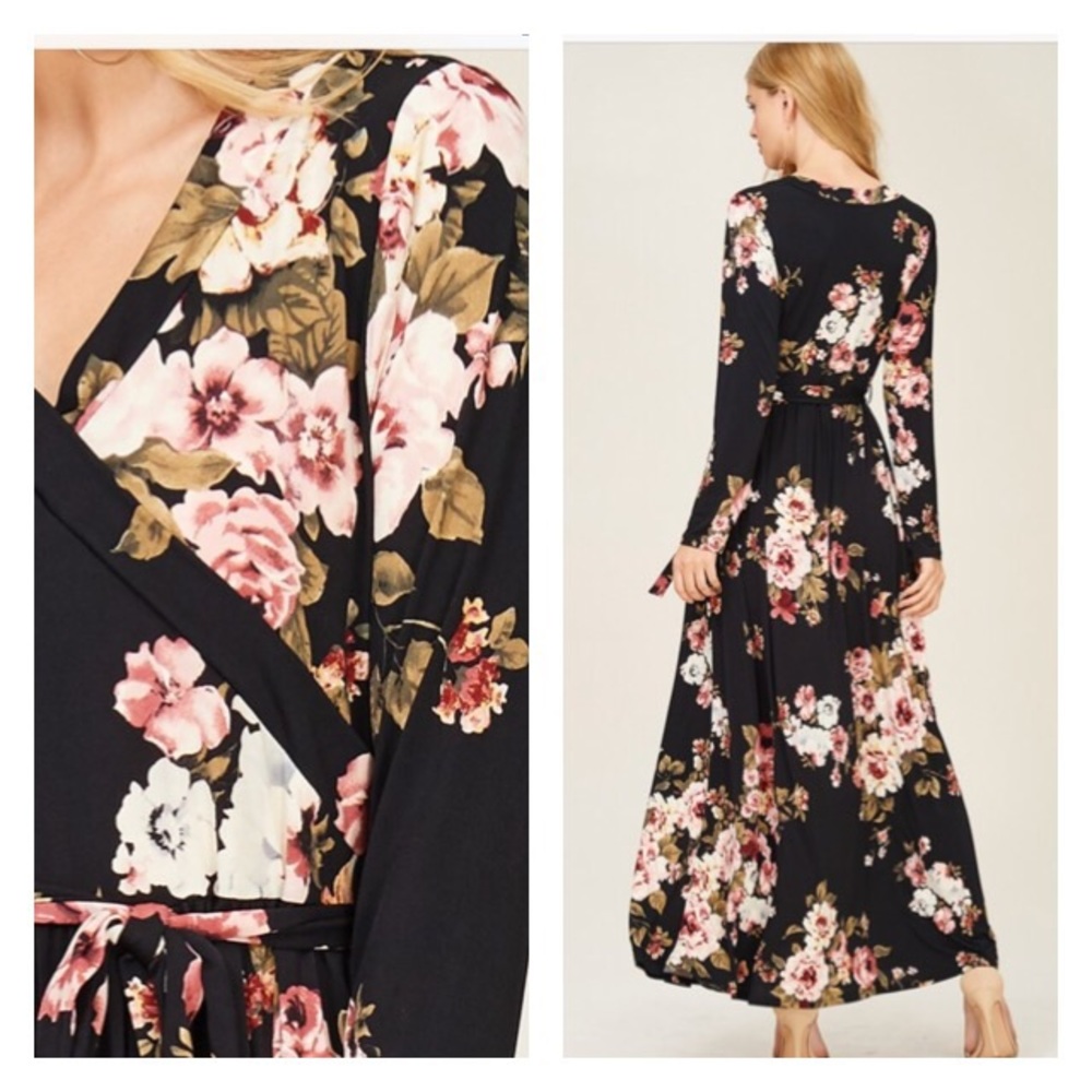 Black Floral Maxi Dress with Pockets - Picture 2 of 2